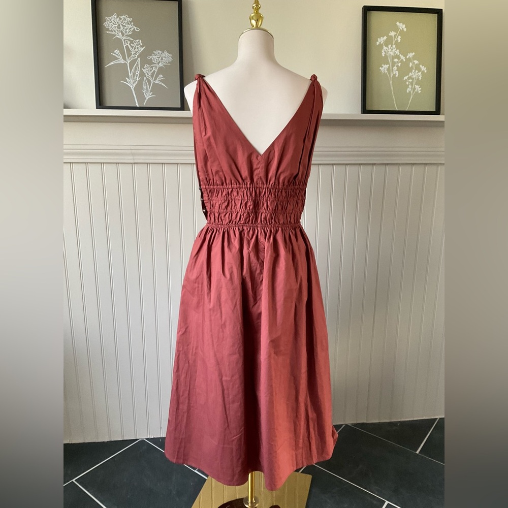 Steve Madden Rust Red Midi Dress with Smocked Waist - Picture 2 of 5